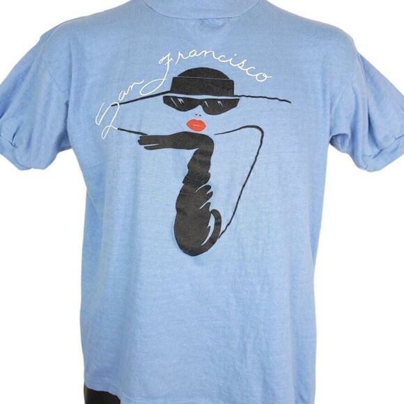 Smoking Lady T Shirt Vintage 80s San Francisco Sunglasses Art Tee Mens Medium - Picture 1 of 6